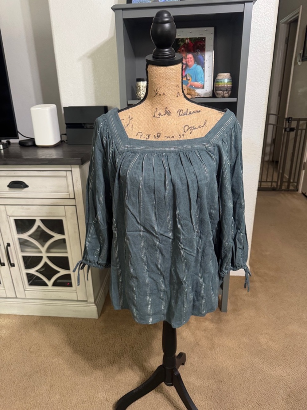 LC Lauren Conrad Blue Square-Neck Peasant Blouse size M